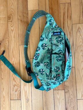 Kavu Teal Tropical Leaf Sling Backpack